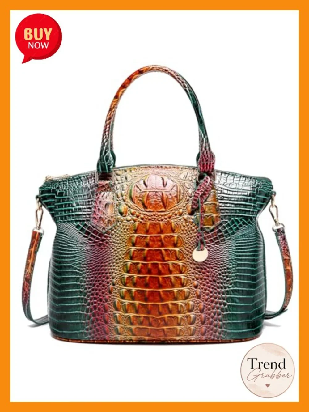 Vegan Leather Satchel Tote Bag with Crocodile Print Crossbody Top Handle